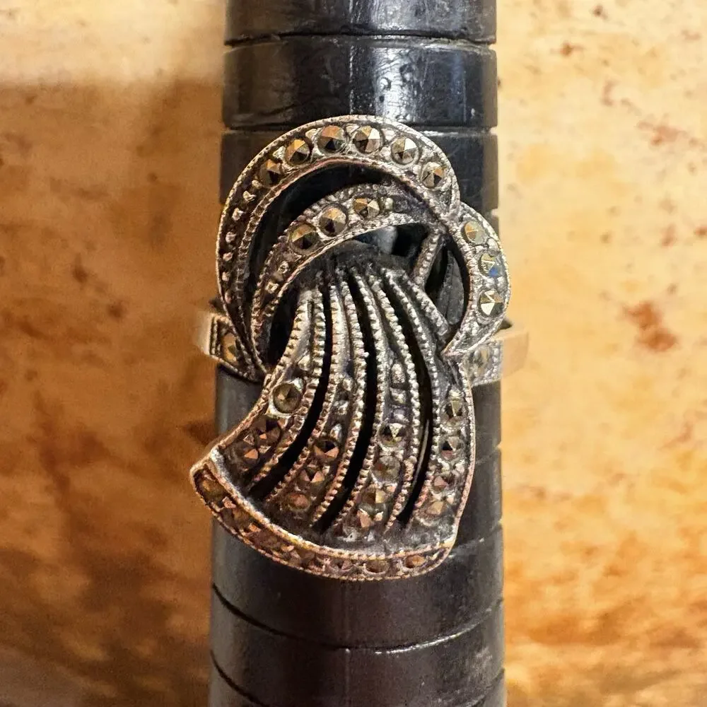 Judith Jack Waterfall Ring Size 9 Sterling Silver and Marcasite Art Deco Appeal